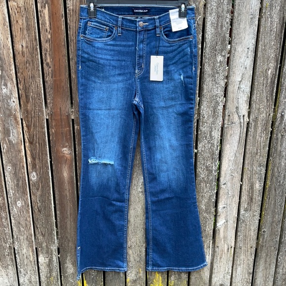 Calvin Klein Jeans Denim - Calvin Klein Jeans 10 Super High Rise Flare Nwt New Repreve Ripped Knee Stretch